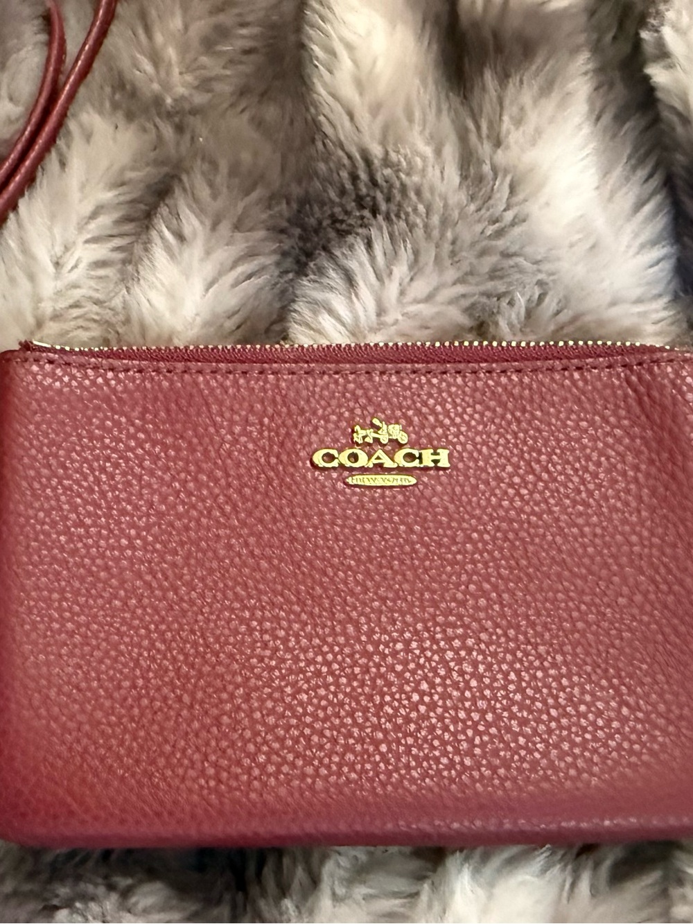 Coach Pebble Leather Wristlet in Deep Wine